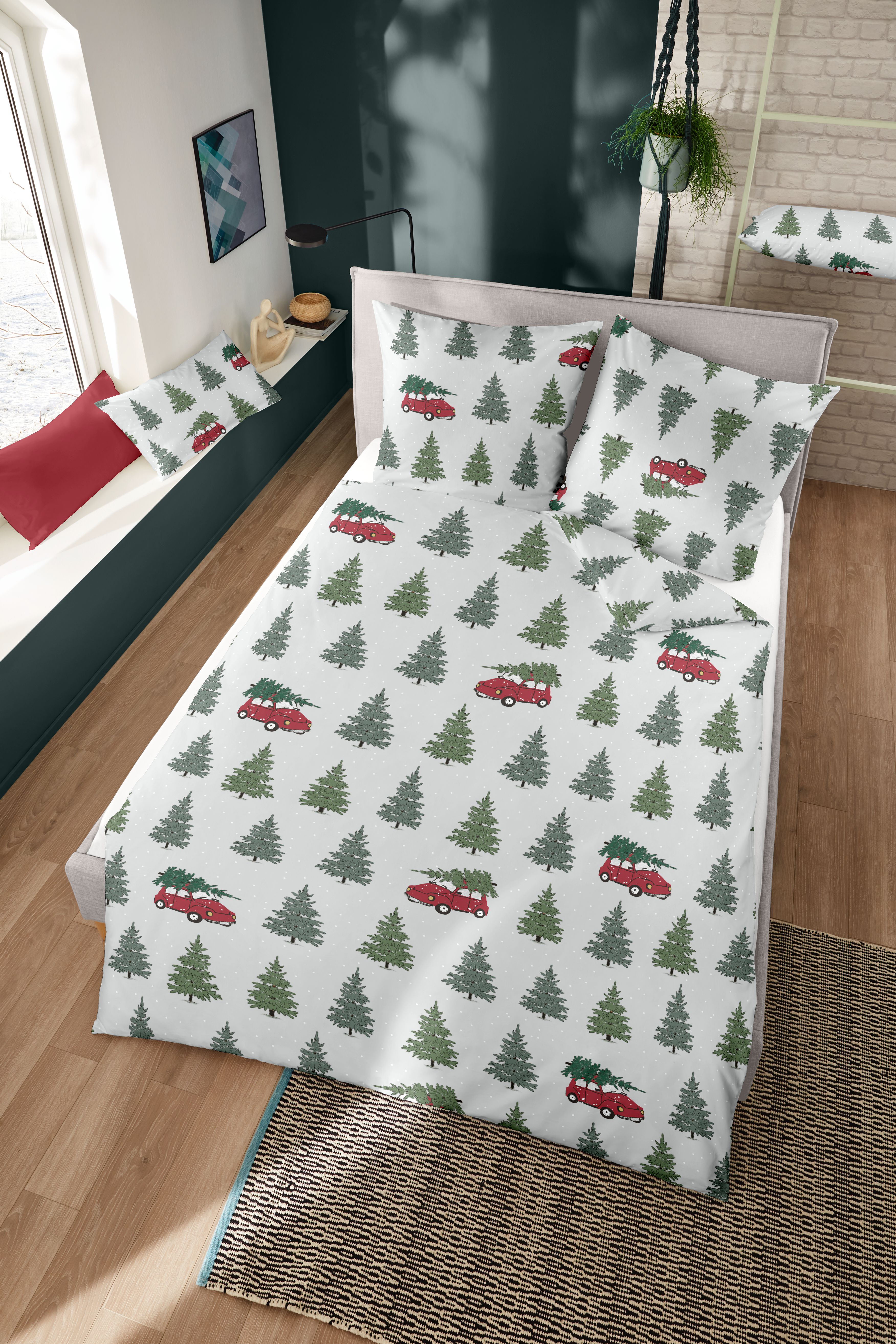 Edelbiber-Bettwäsche mit weihnachtlichem Tannenbaum-Design