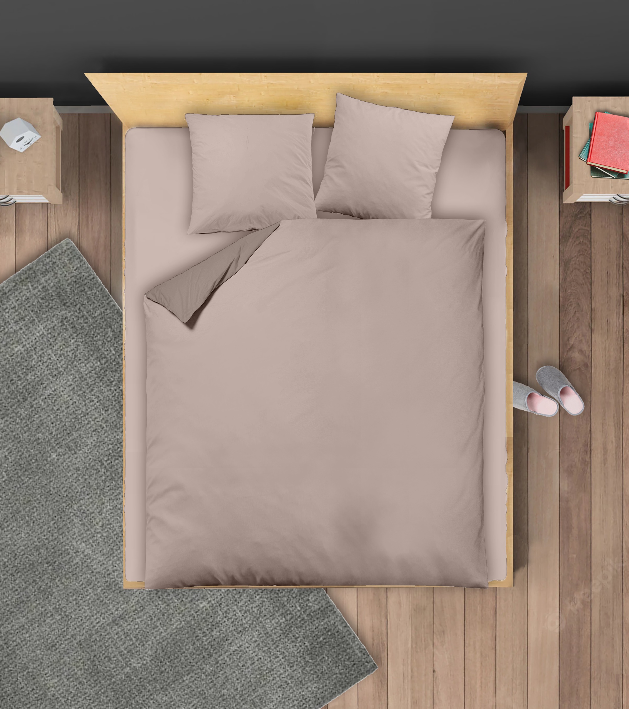 Uni-Satin Wendebettwäsche - beige