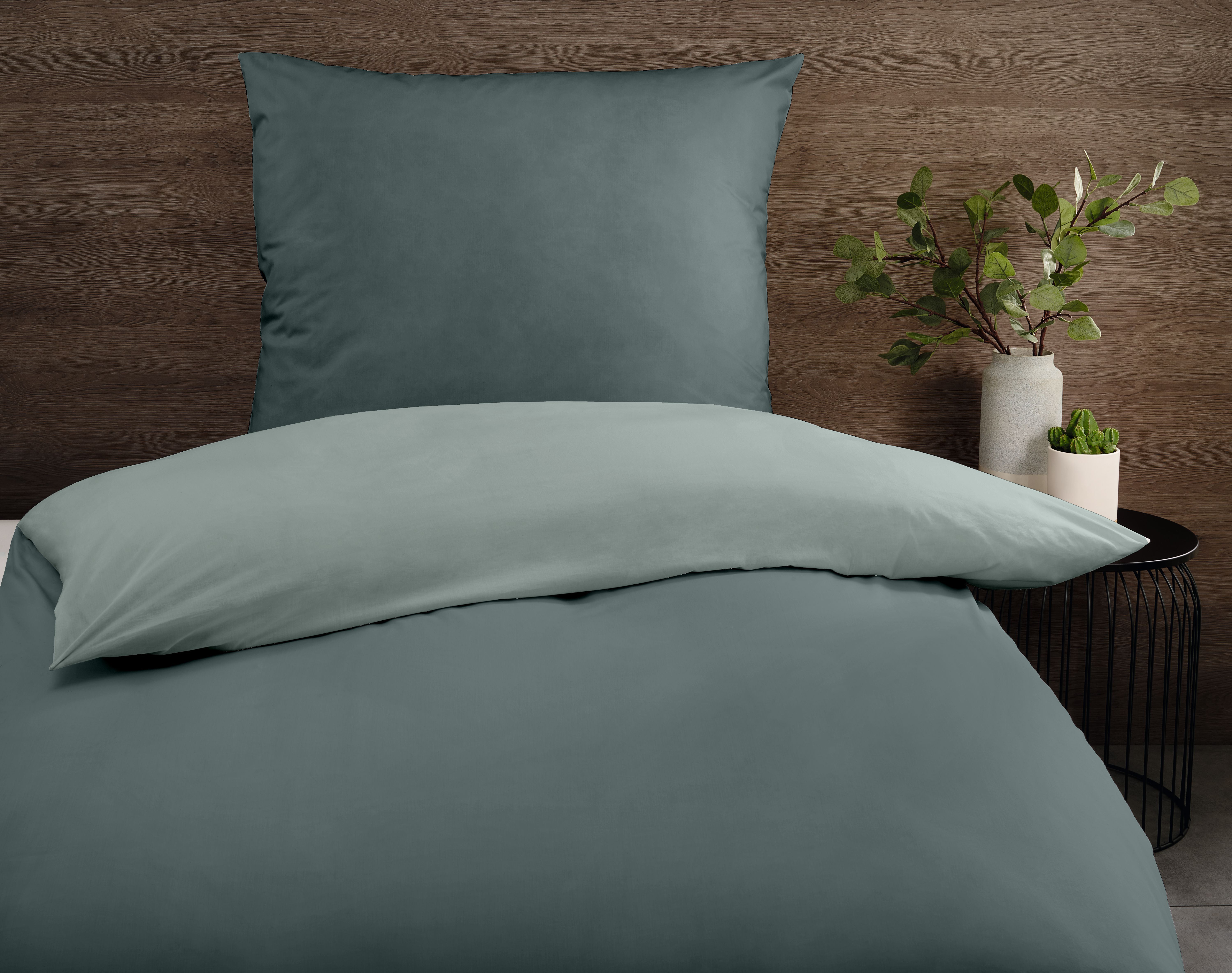 Uni-Satin Wendebettwäsche - dunkelgrün