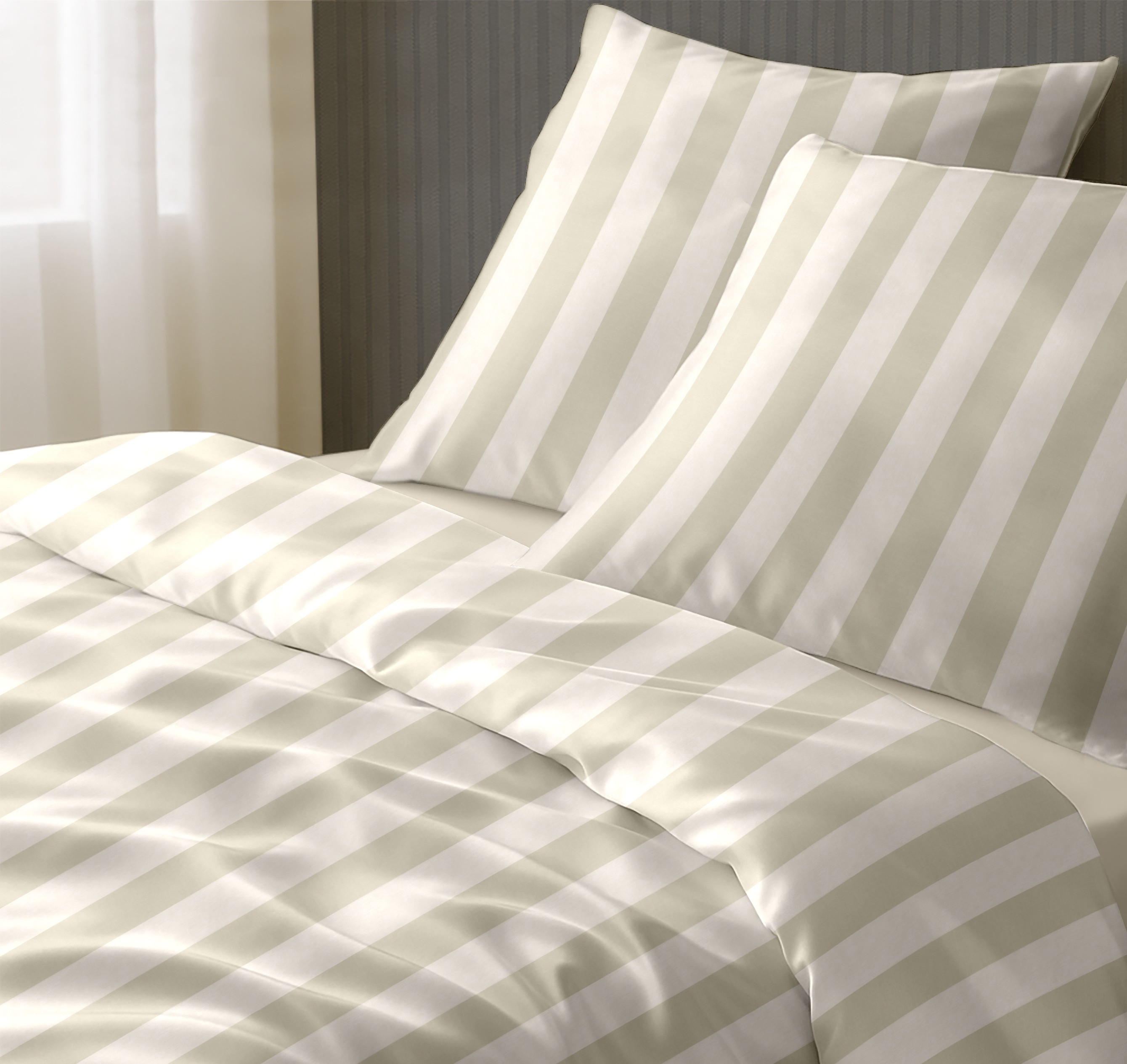 Ralph Bauer Damast-Bettwäsche Breite Streifen in Beige