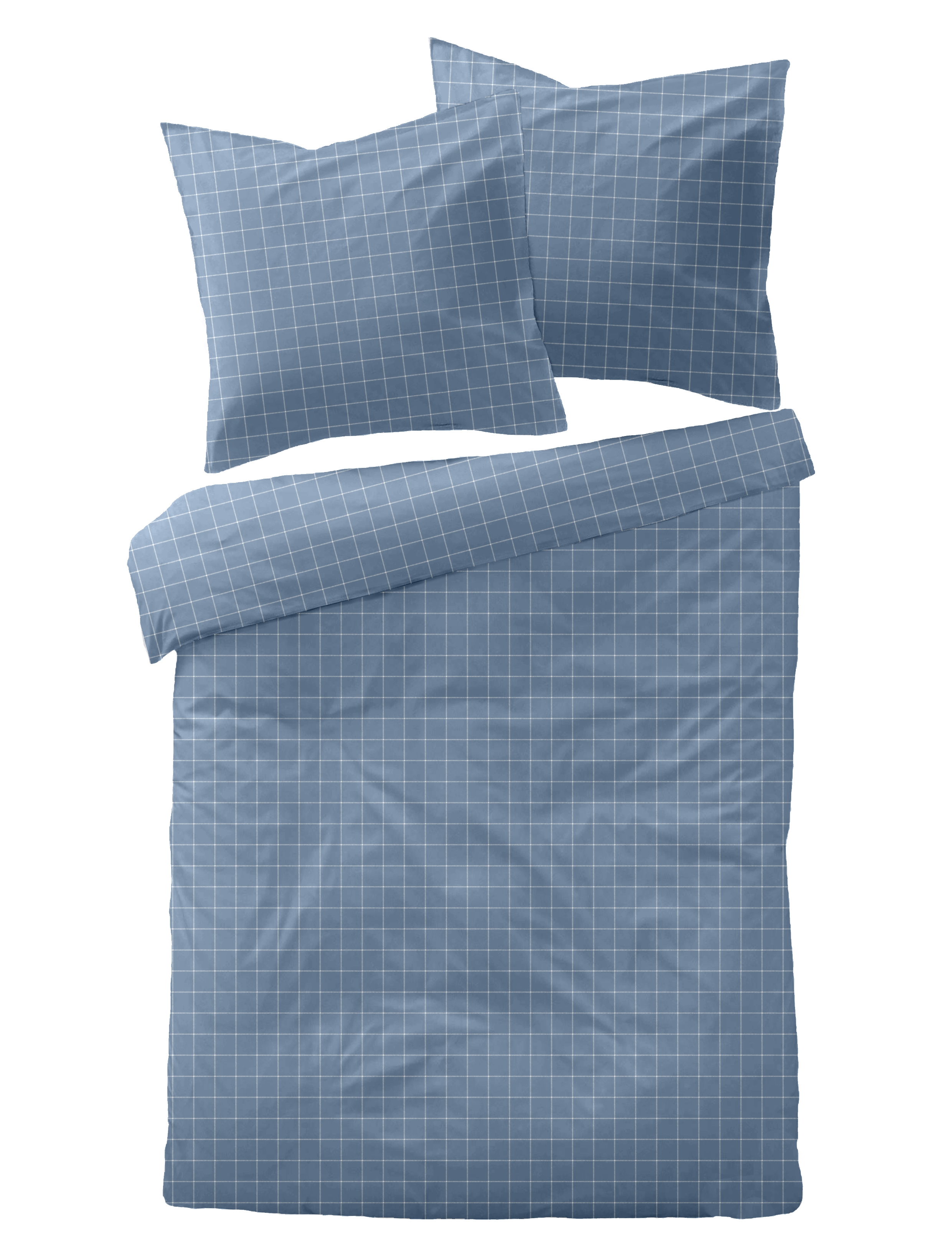 Blau-Weiß Karierte Mako-Satin Bettwäsche