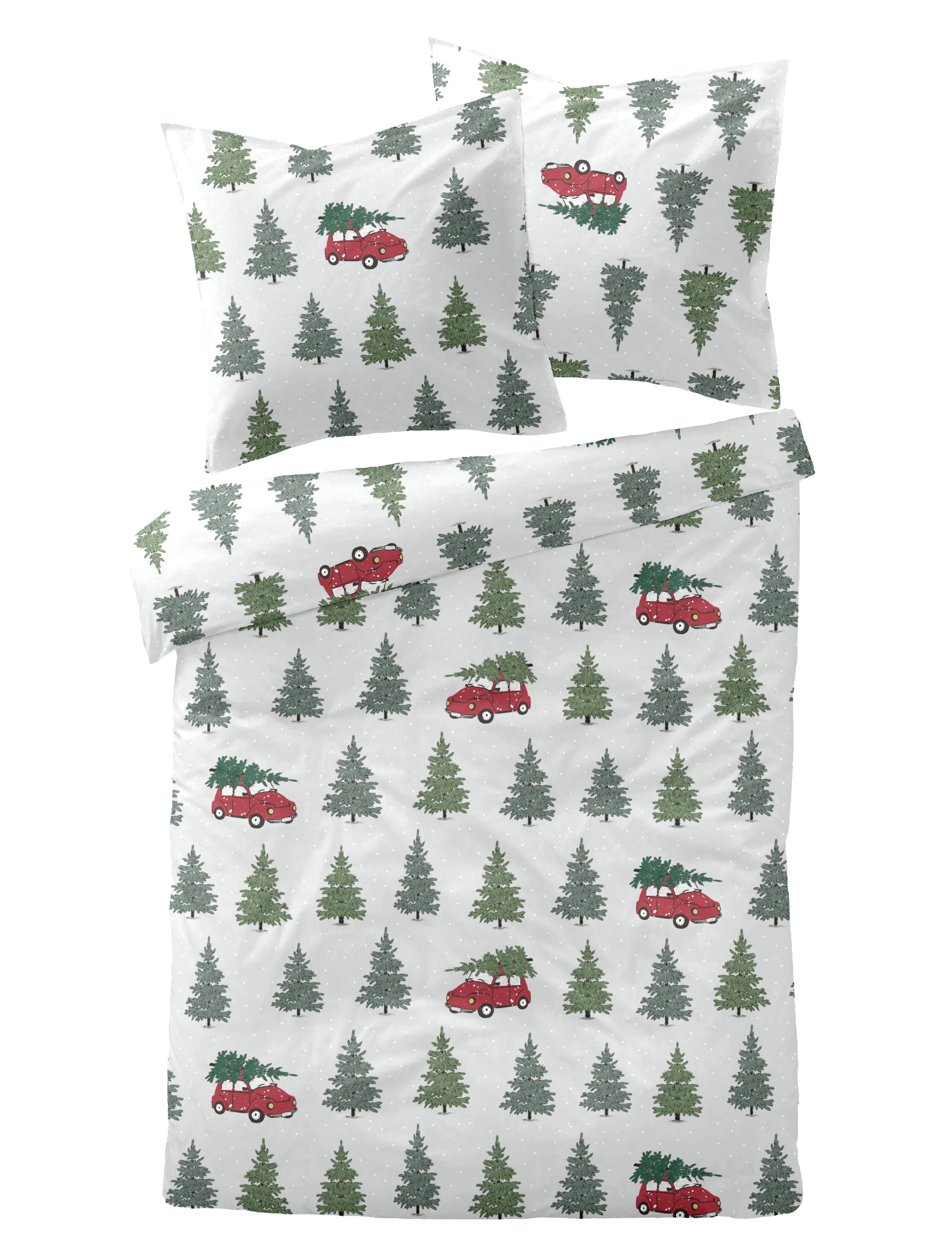 Edelbiber-Bettwäsche mit weihnachtlichem Tannenbaum-Design