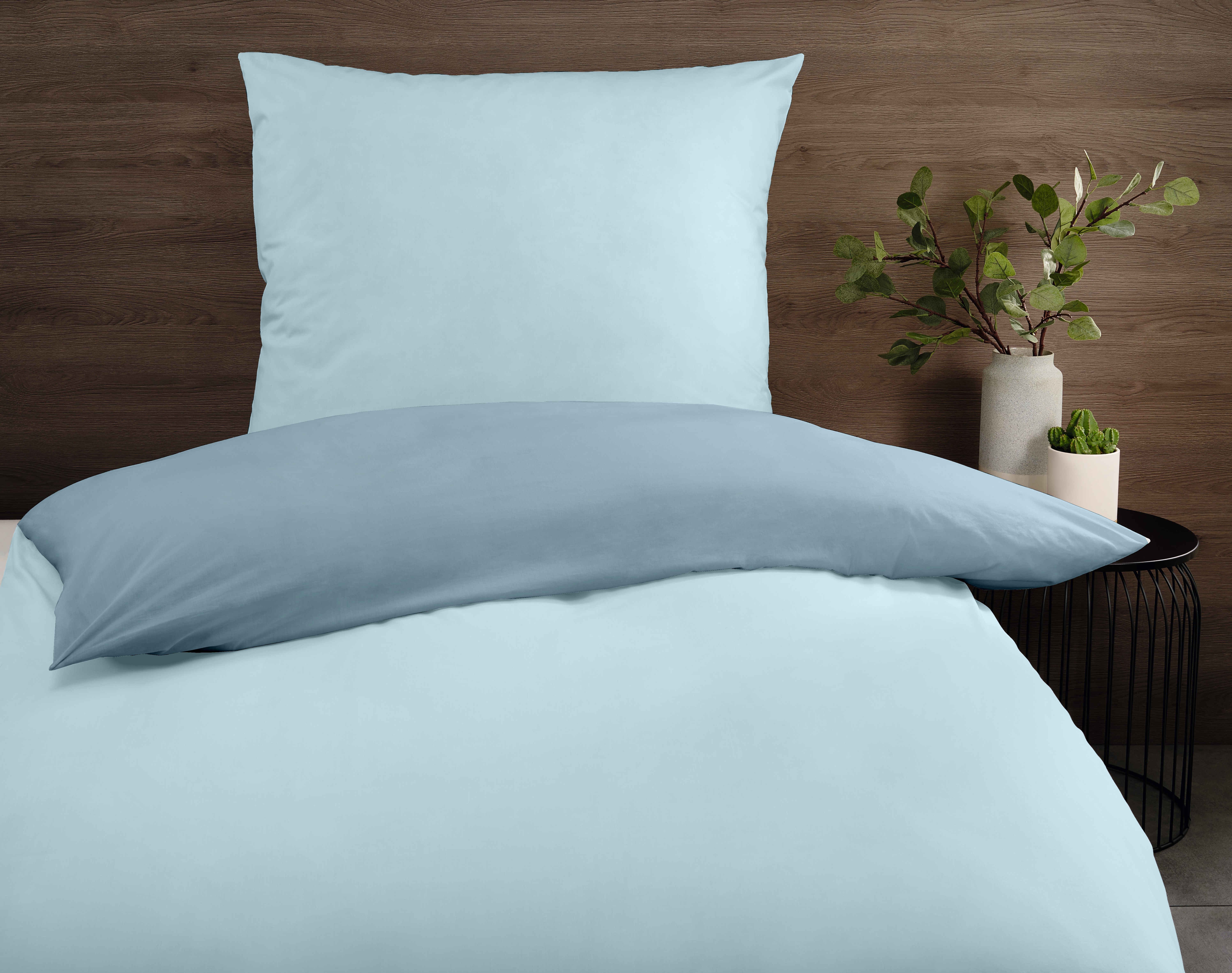 Uni-Satin Wendebettwäsche - blau