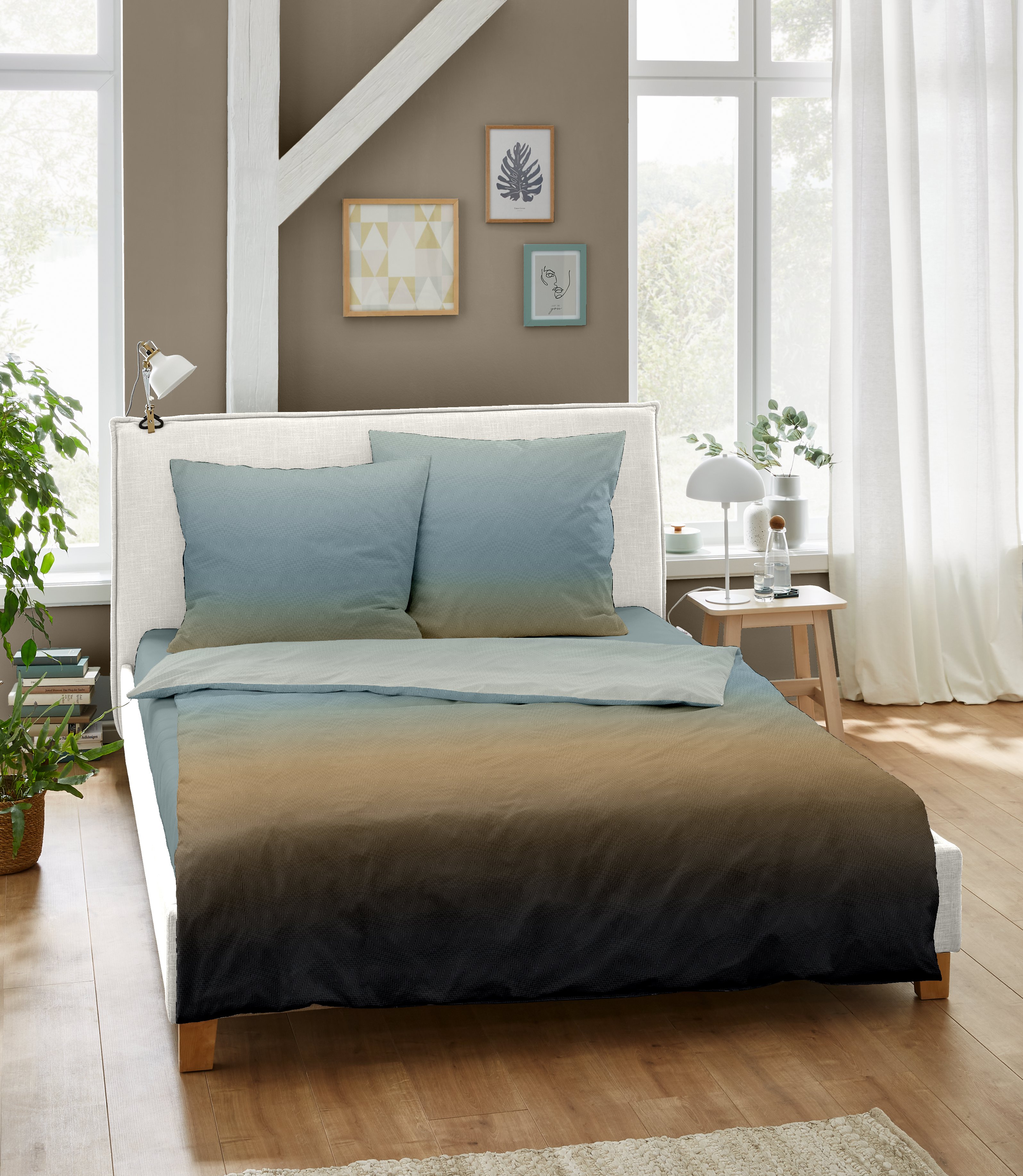 Hochwertige Mako-Satin Bettwäsche in einen Natur-Farbverlauf