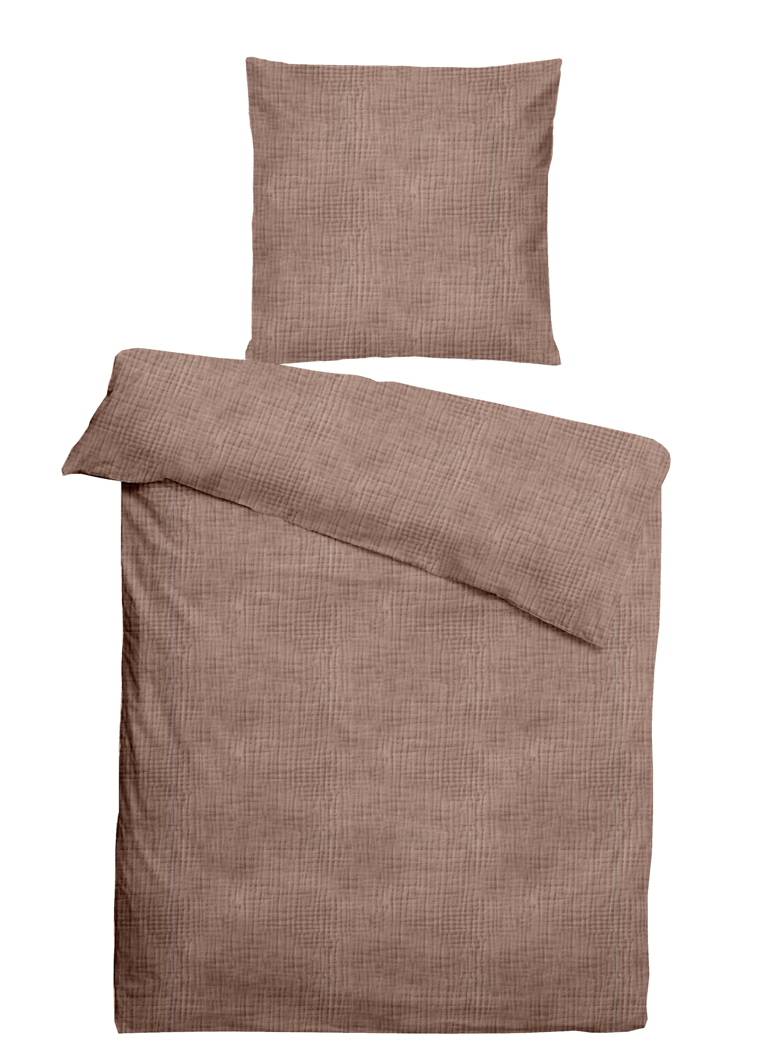 Musselin Bettwäsche in der Farbe Taupe dargestellt