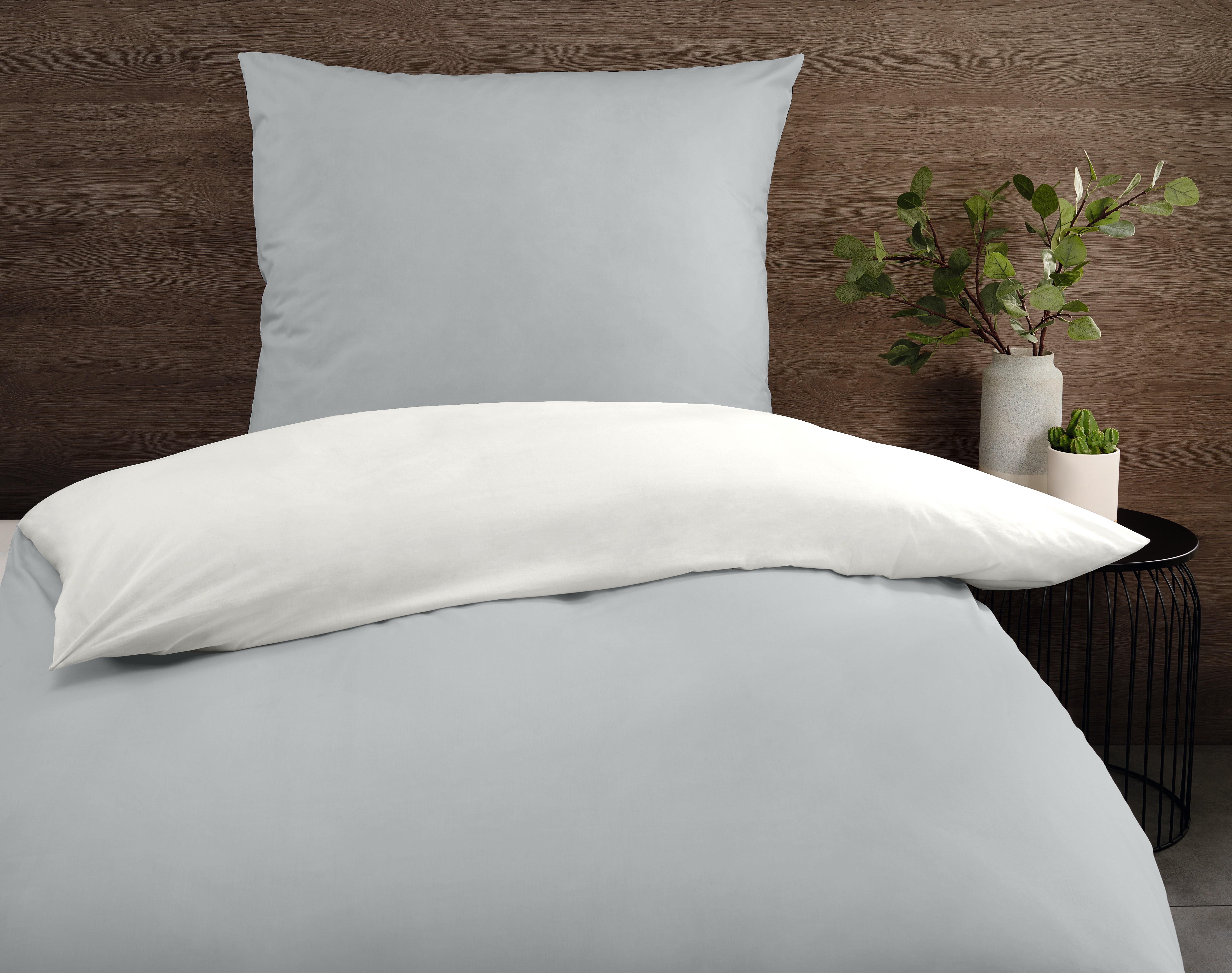 Uni-Satin Wendebettwäsche - silber