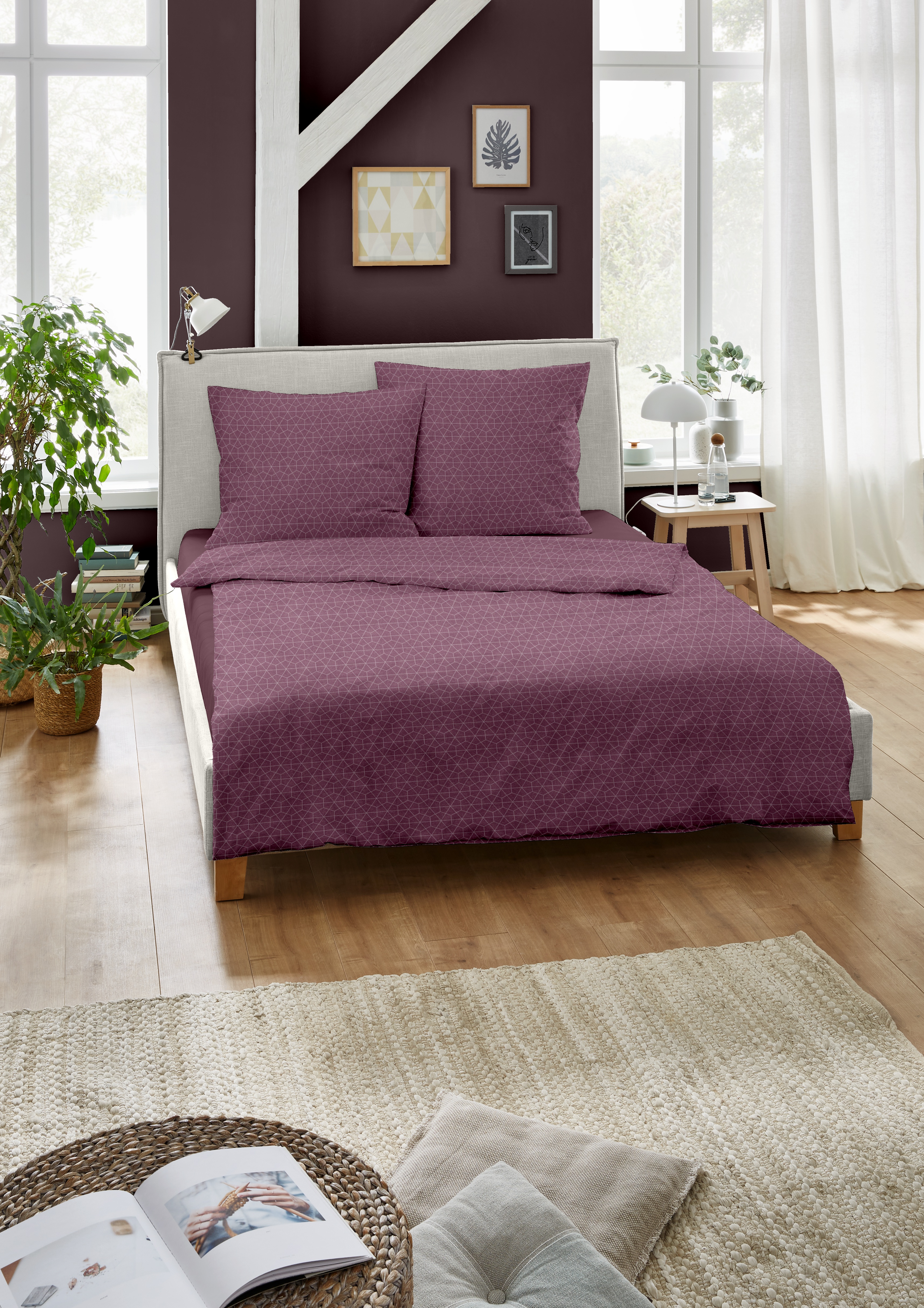 Kuschelige Jacquard-Flanell Bettwäsche in Bordeaux in Wabenmuste