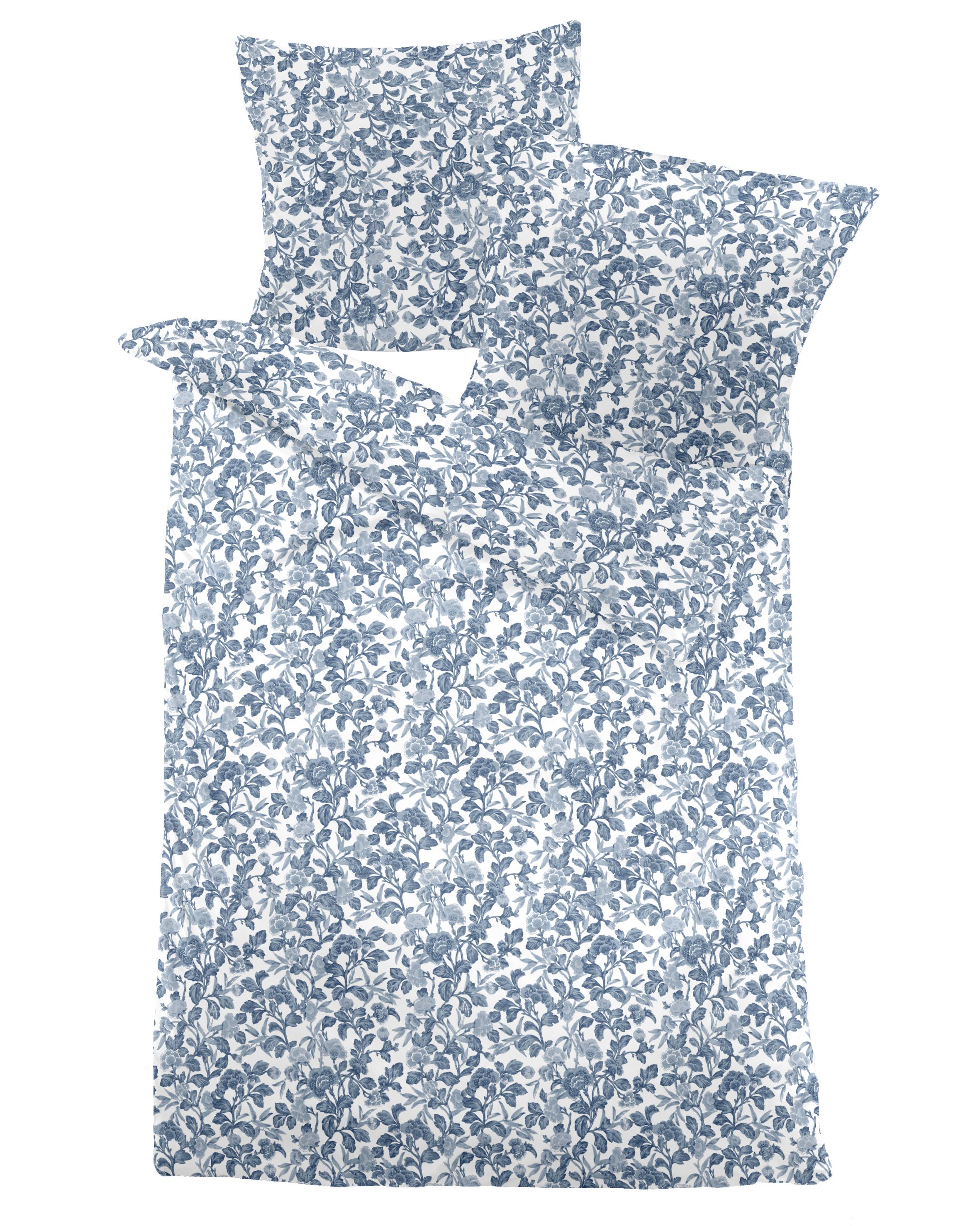 Biber Bettwäsche mit blauen Floralen Mustern