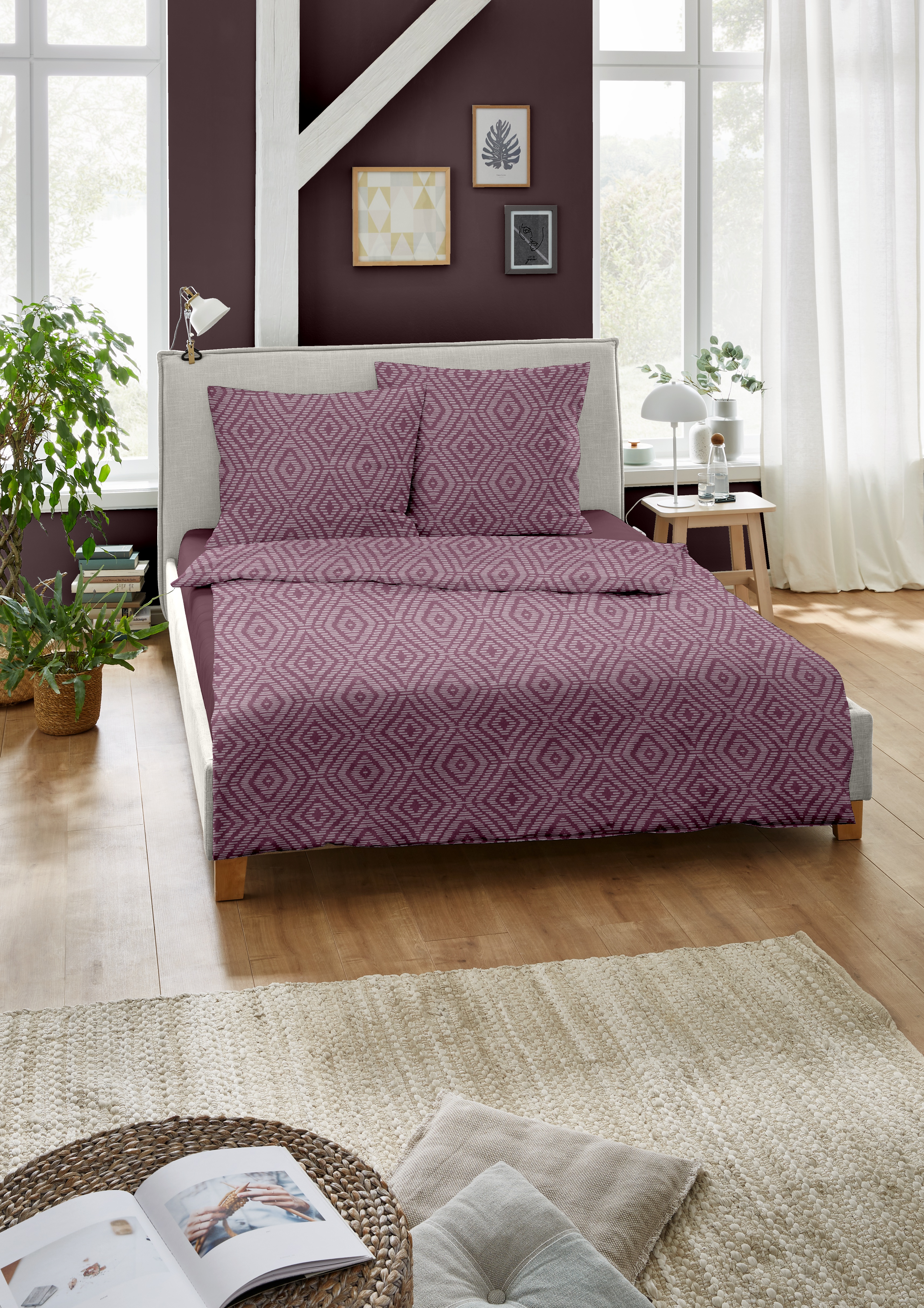 Kuschelige Bordeaux Flanell Bettwäsche im schlichtem Design