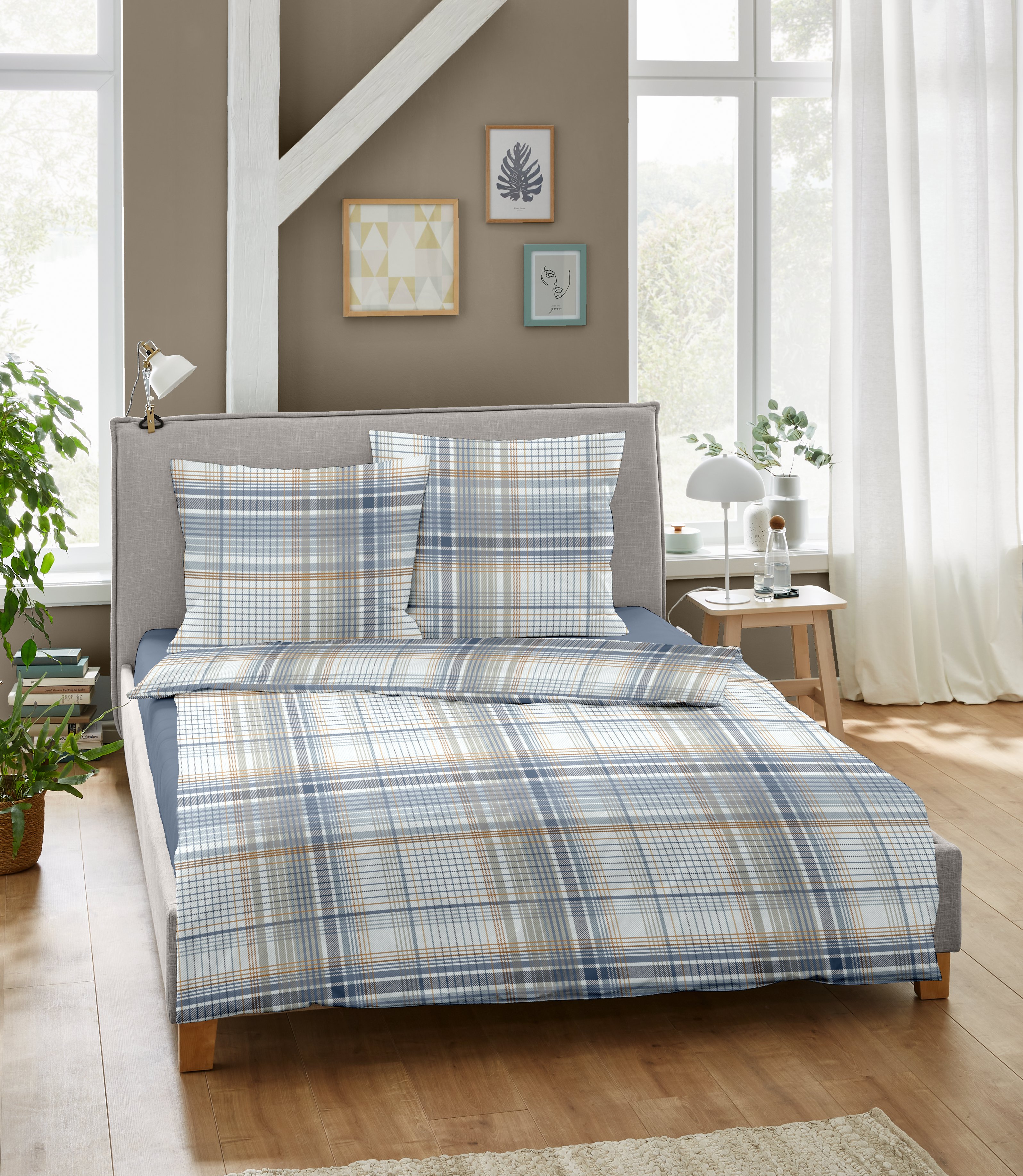 Kühlende und Seidige Mako Satin Bettwäsche im Karo Design