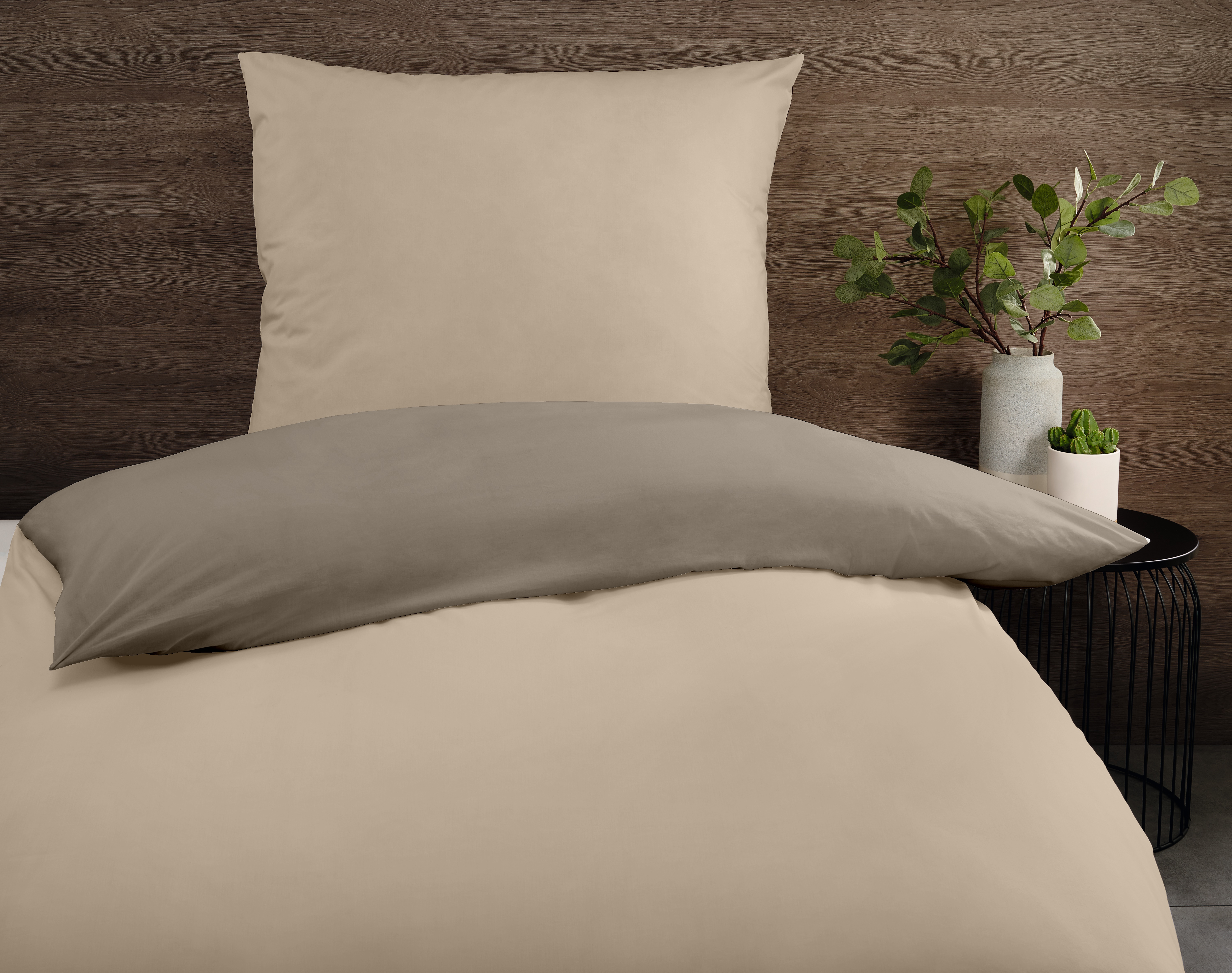 Uni-Satin Wendebettwäsche - beige