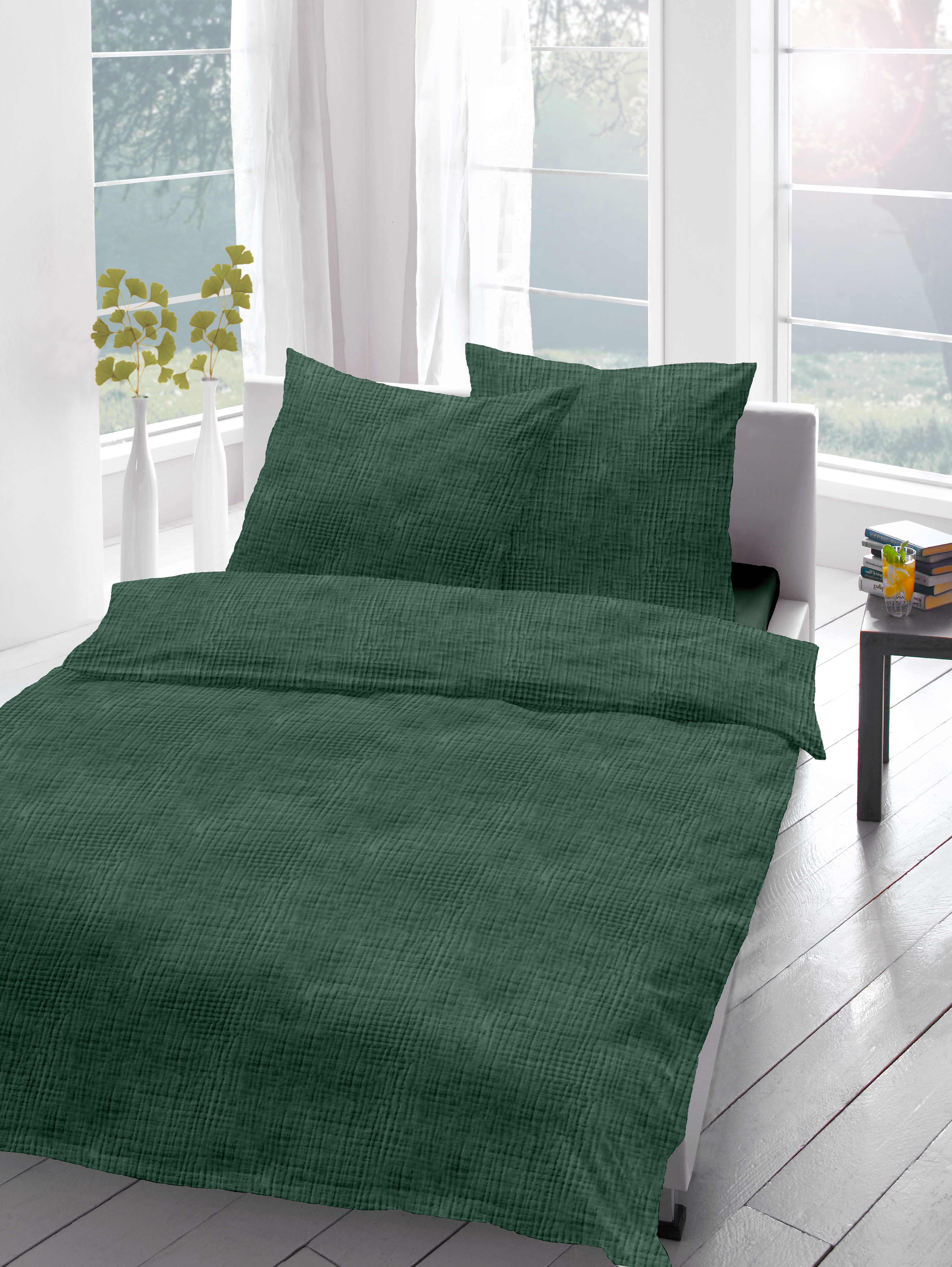 Musselin Bettwäsche - tannengrün